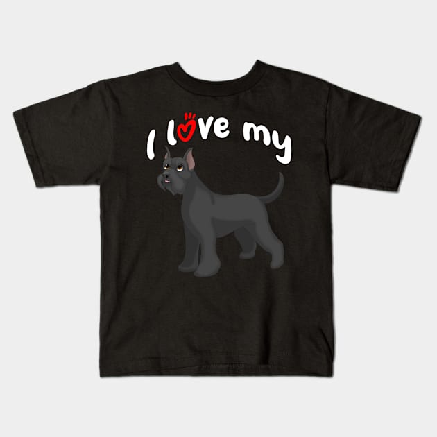 I Love My Giant Schnauzer Dog (Cropped Ears) Kids T-Shirt by millersye